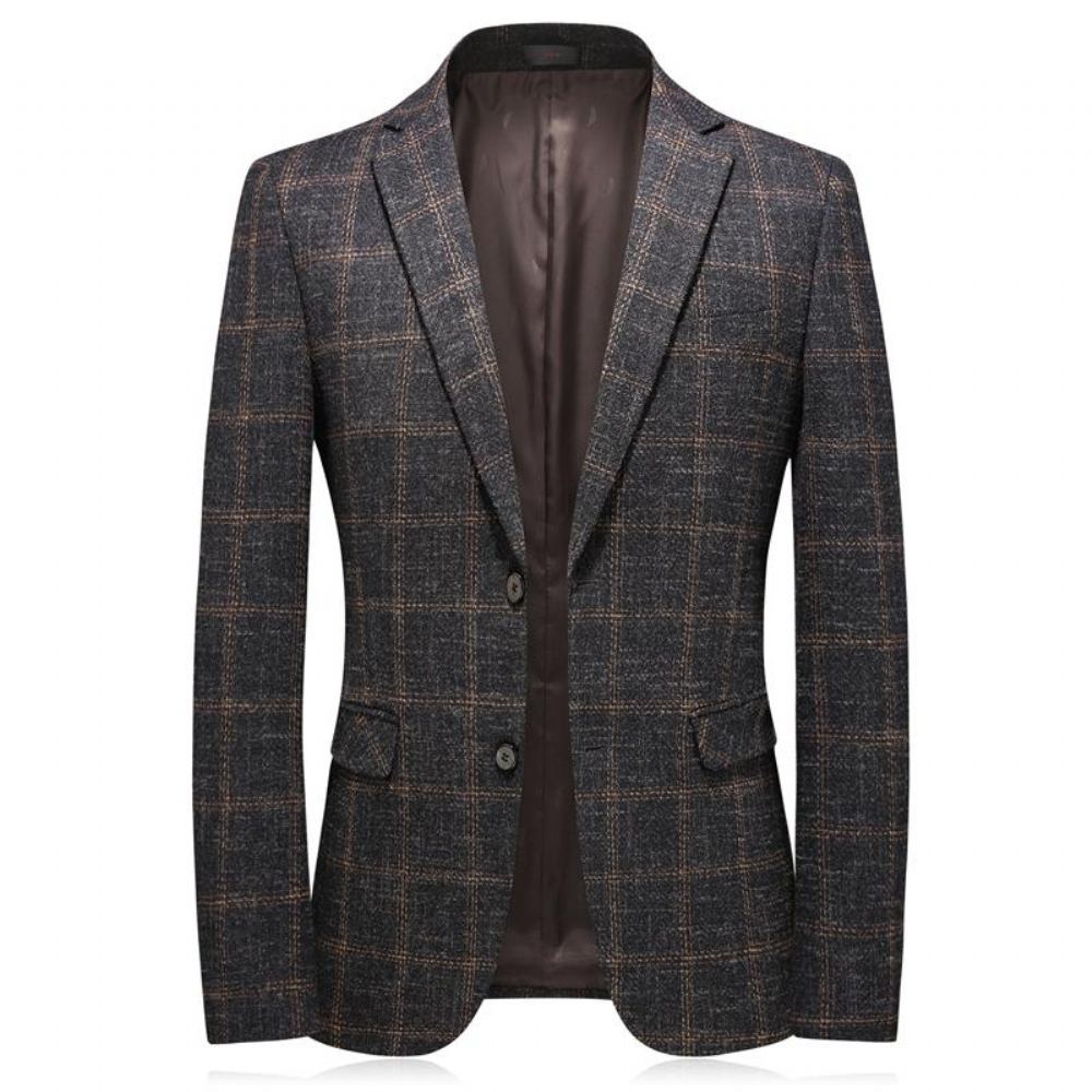 Kyynärpää Patch Tweed Plaid Blazer Blazerit Miesten