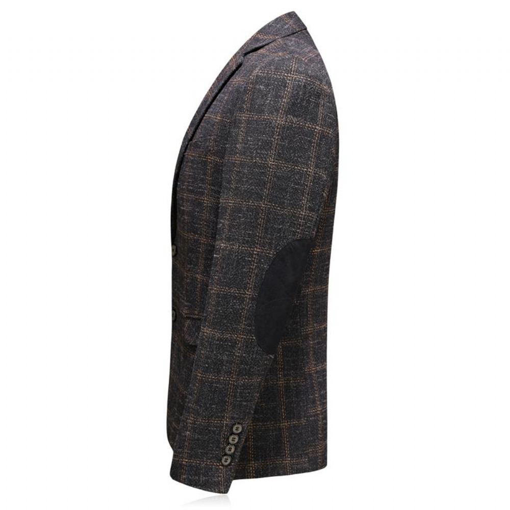 Kyynärpää Patch Tweed Plaid Blazer Blazerit Miesten