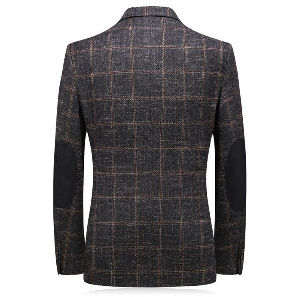 Kyynärpää Patch Tweed Plaid Blazer Blazerit Miesten