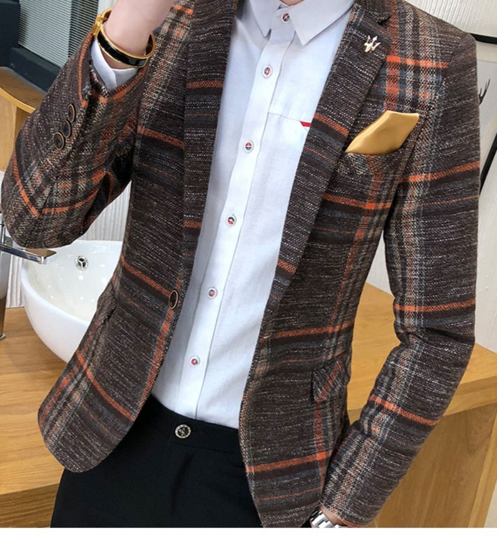 Miesten Blazerit Suunnittelija Blazer Tweed Painike