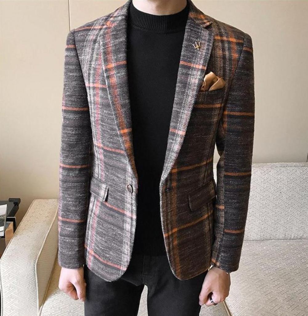 Miesten Blazerit Suunnittelija Blazer Tweed Painike