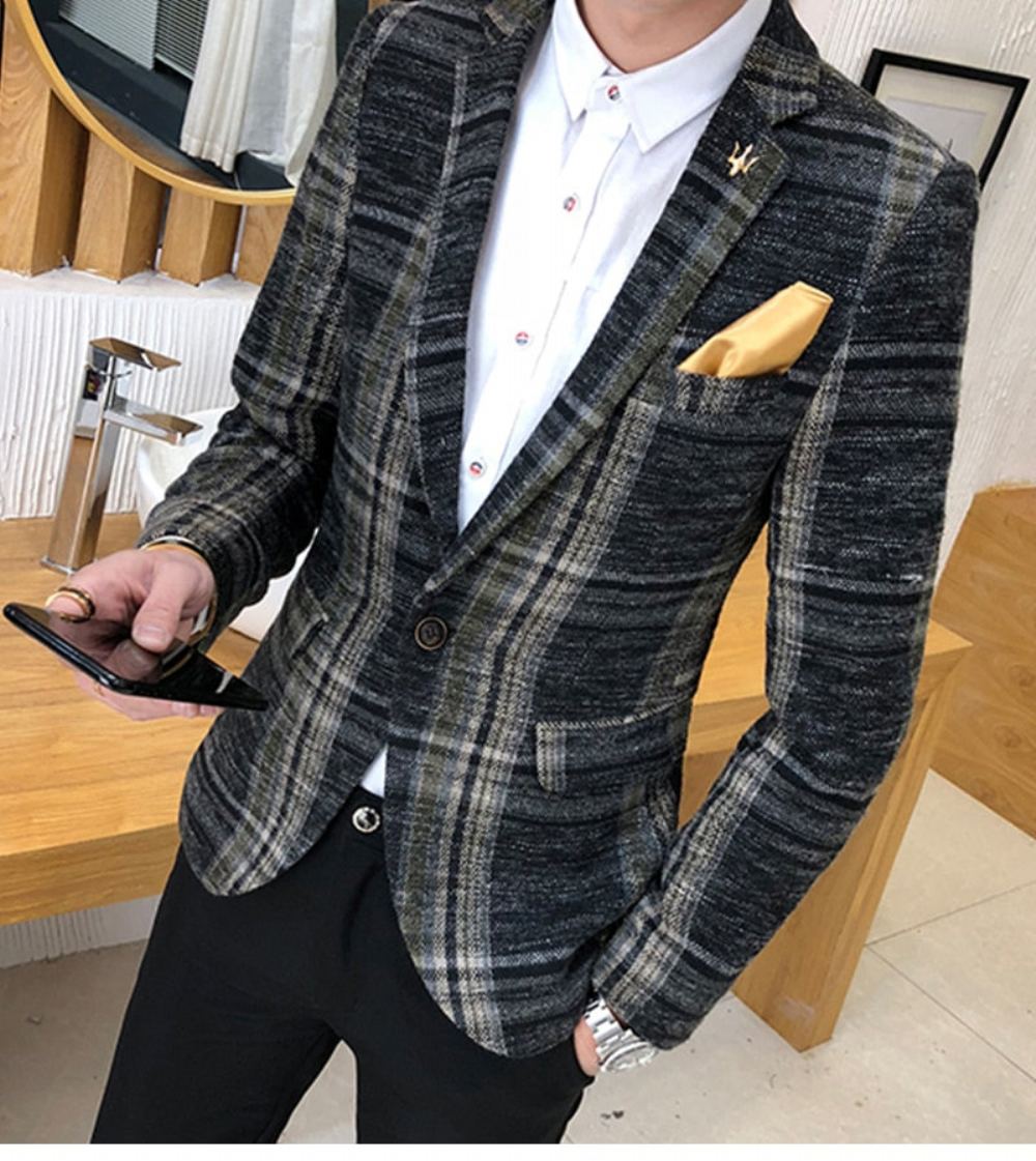 Miesten Blazerit Suunnittelija Blazer Tweed Painike