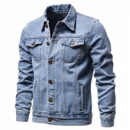 Farkkutakit Miesten Denim Lapel Single Breasted Farkkutakki