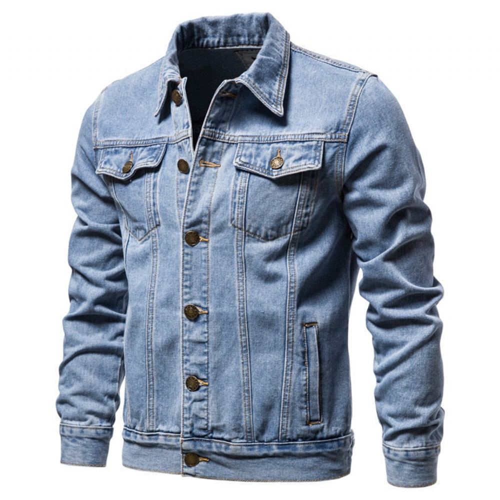 Farkkutakit Miesten Denim Lapel Single Breasted Farkkutakki