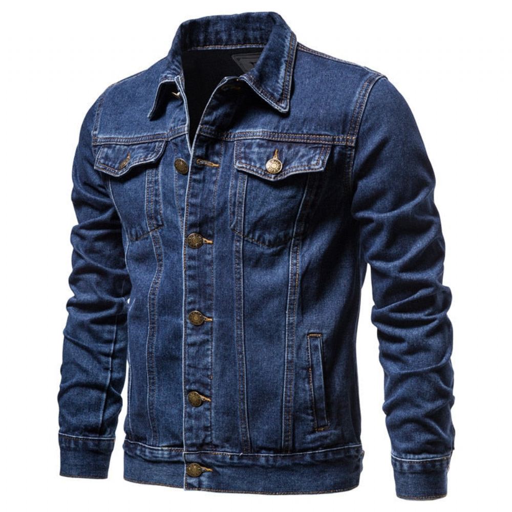 Farkkutakit Miesten Denim Lapel Single Breasted Farkkutakki