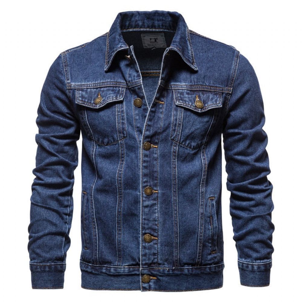 Farkkutakit Miesten Denim Lapel Single Breasted Farkkutakki