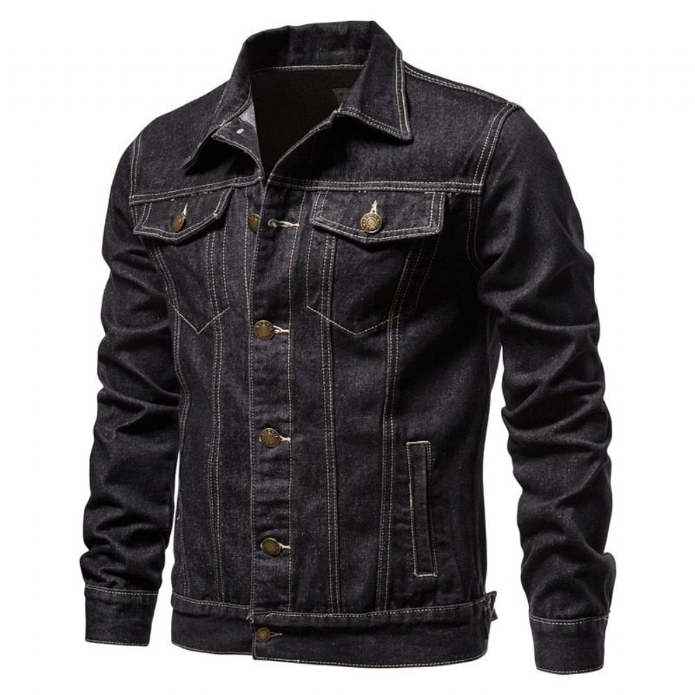 Farkkutakit Miesten Denim Lapel Single Breasted Farkkutakki