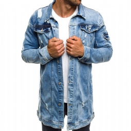 Farkkutakit Miesten Tyyli Distressed Denim Street Pitkä Takki