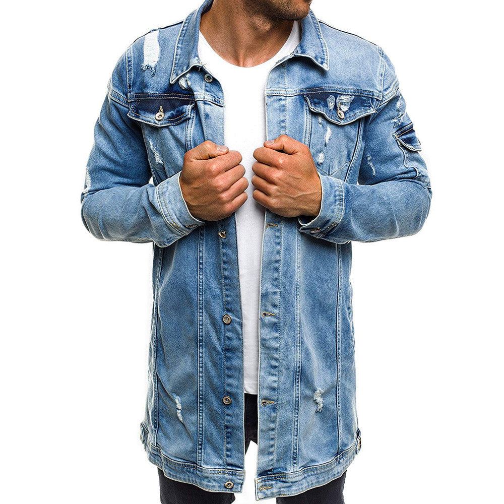 Farkkutakit Miesten Tyyli Distressed Denim Street Pitkä Takki