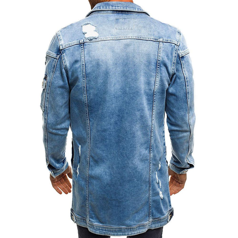 Farkkutakit Miesten Tyyli Distressed Denim Street Pitkä Takki