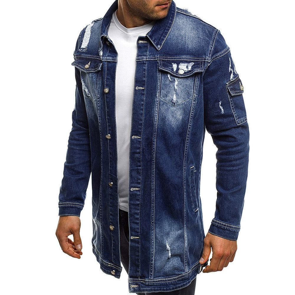 Farkkutakit Miesten Tyyli Distressed Denim Street Pitkä Takki