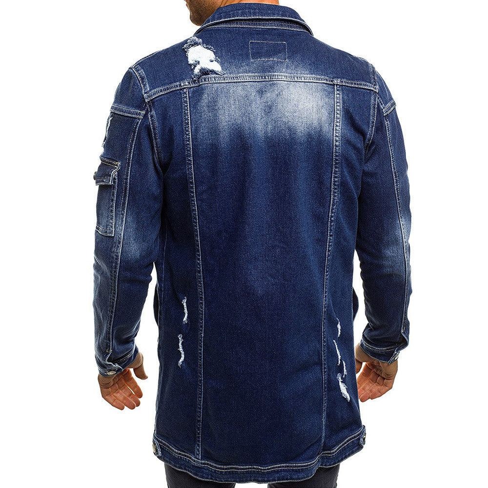 Farkkutakit Miesten Tyyli Distressed Denim Street Pitkä Takki