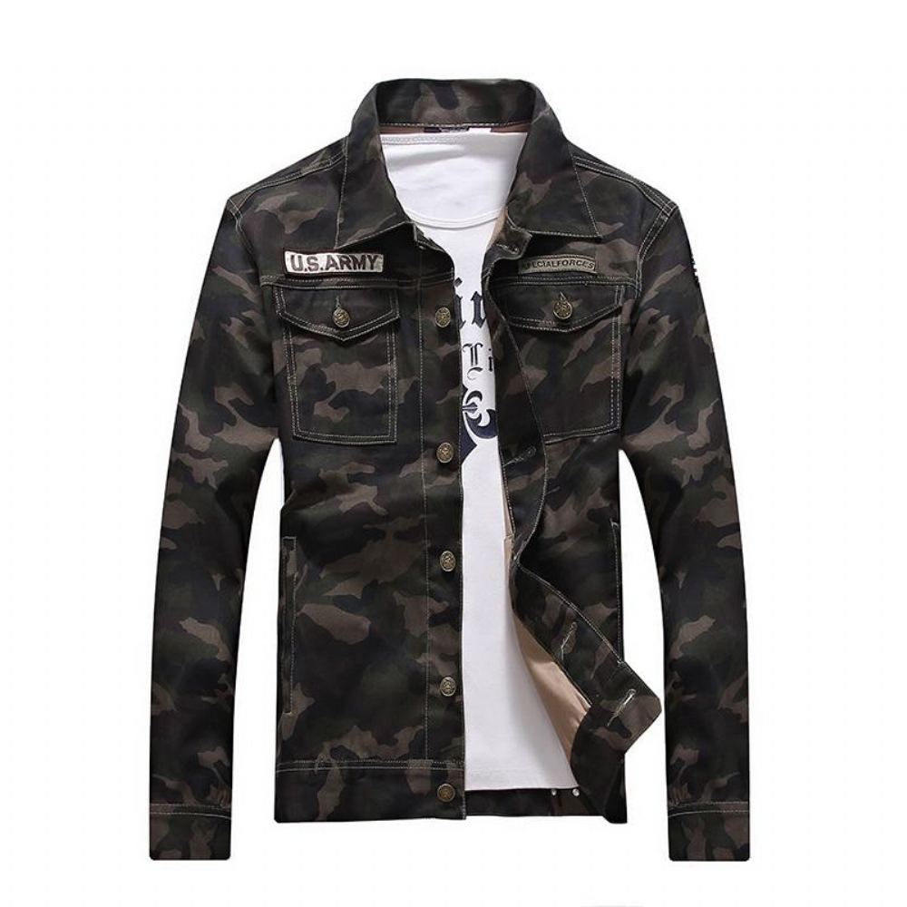 Miesten Farkkutakit Denim Camouflage Windbreaker Outerwear Takki