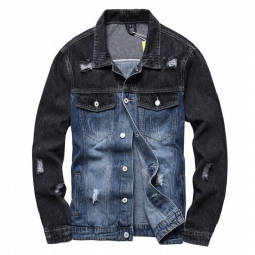 Miesten Farkkutakit Patchwork Spliced Denim Takki