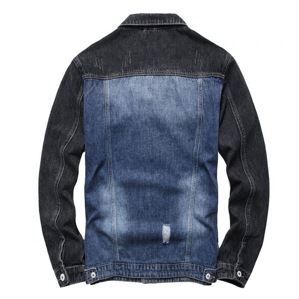 Miesten Farkkutakit Patchwork Spliced Denim Takki