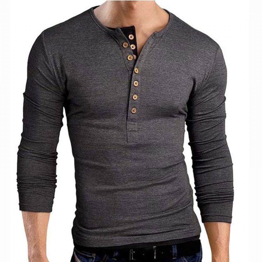 Miesten Paidat Double V-kaula Henley T-paita