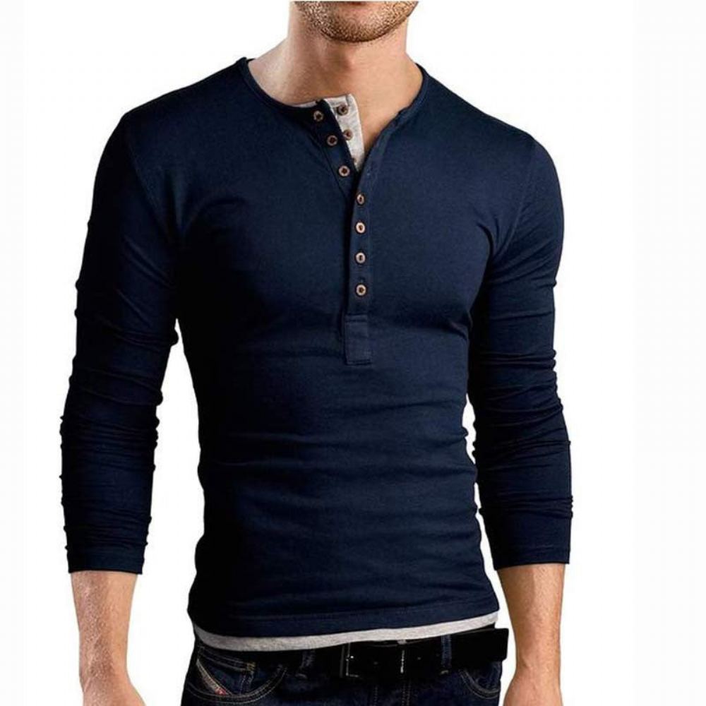 Miesten Paidat Double V-kaula Henley T-paita