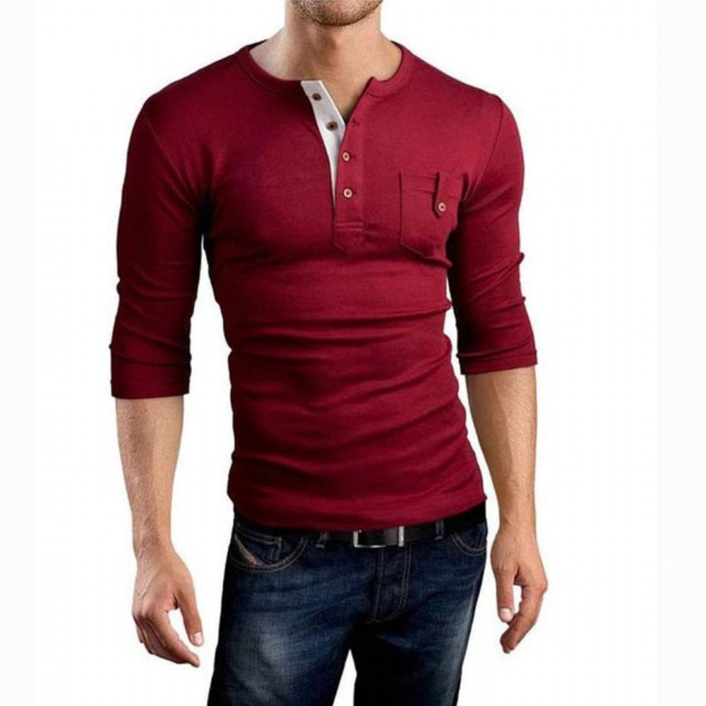 Miesten Paidat Double V-kaula Henley T-paita