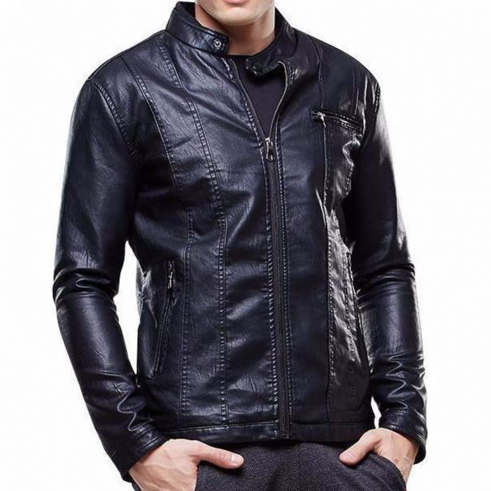 Miesten Nahkatakit Biker Style Slim Fit Pu-nahkatakki