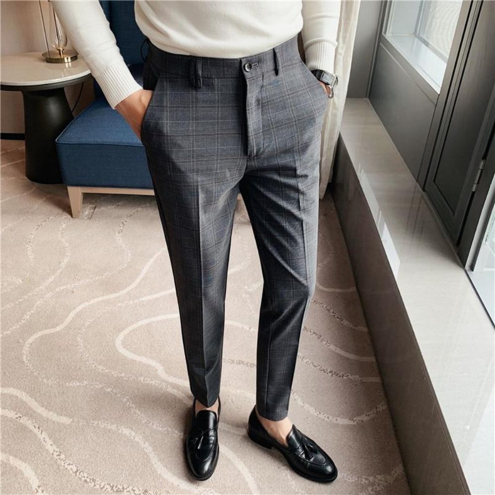 Housut Miesten Plaid Gentleman Checked England Pants