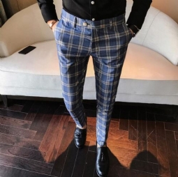 Plaid Business Slim Fit Housut