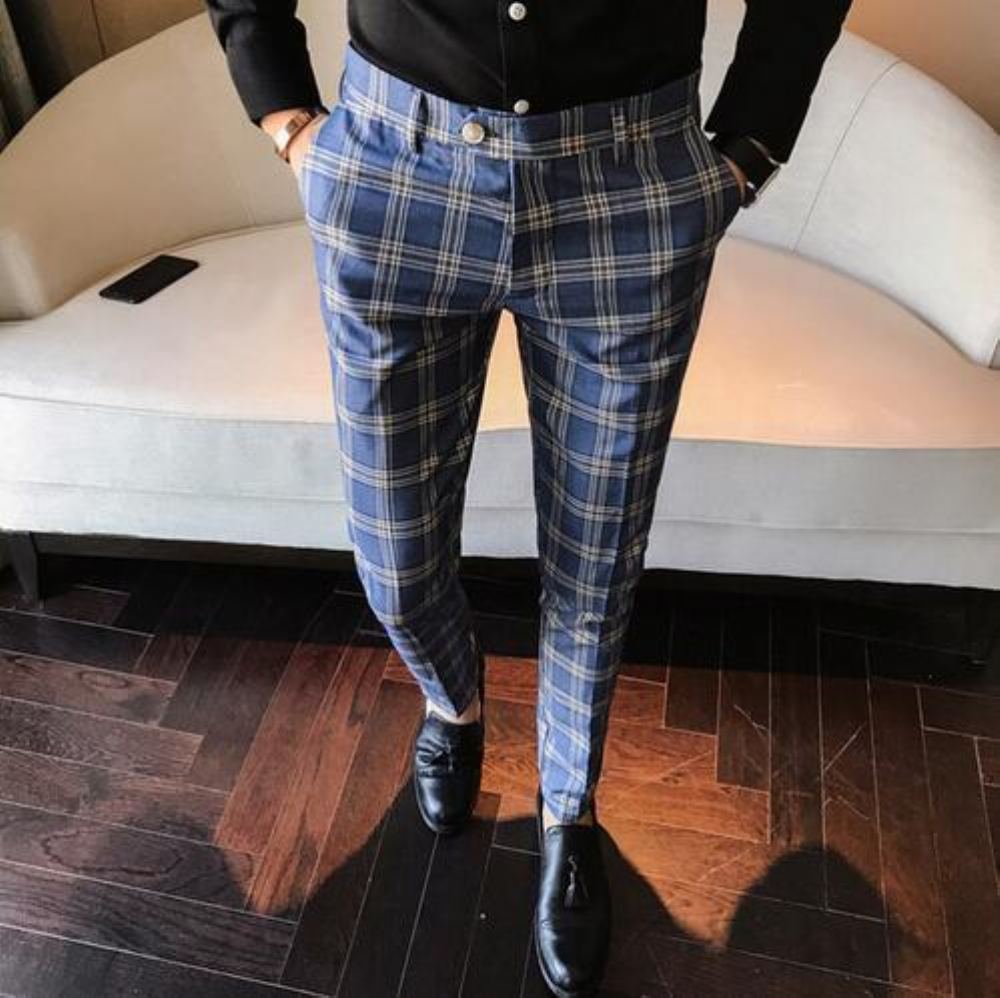 Plaid Business Slim Fit Housut