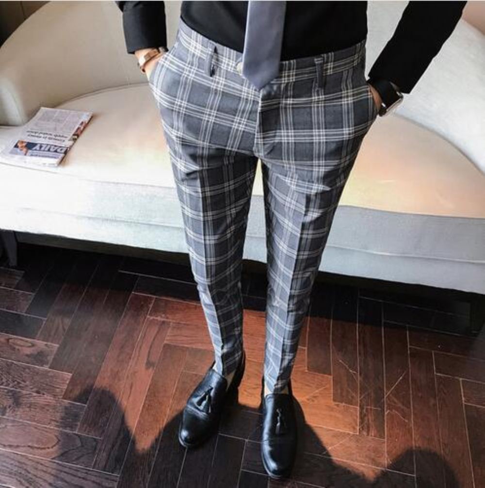 Plaid Business Slim Fit Housut