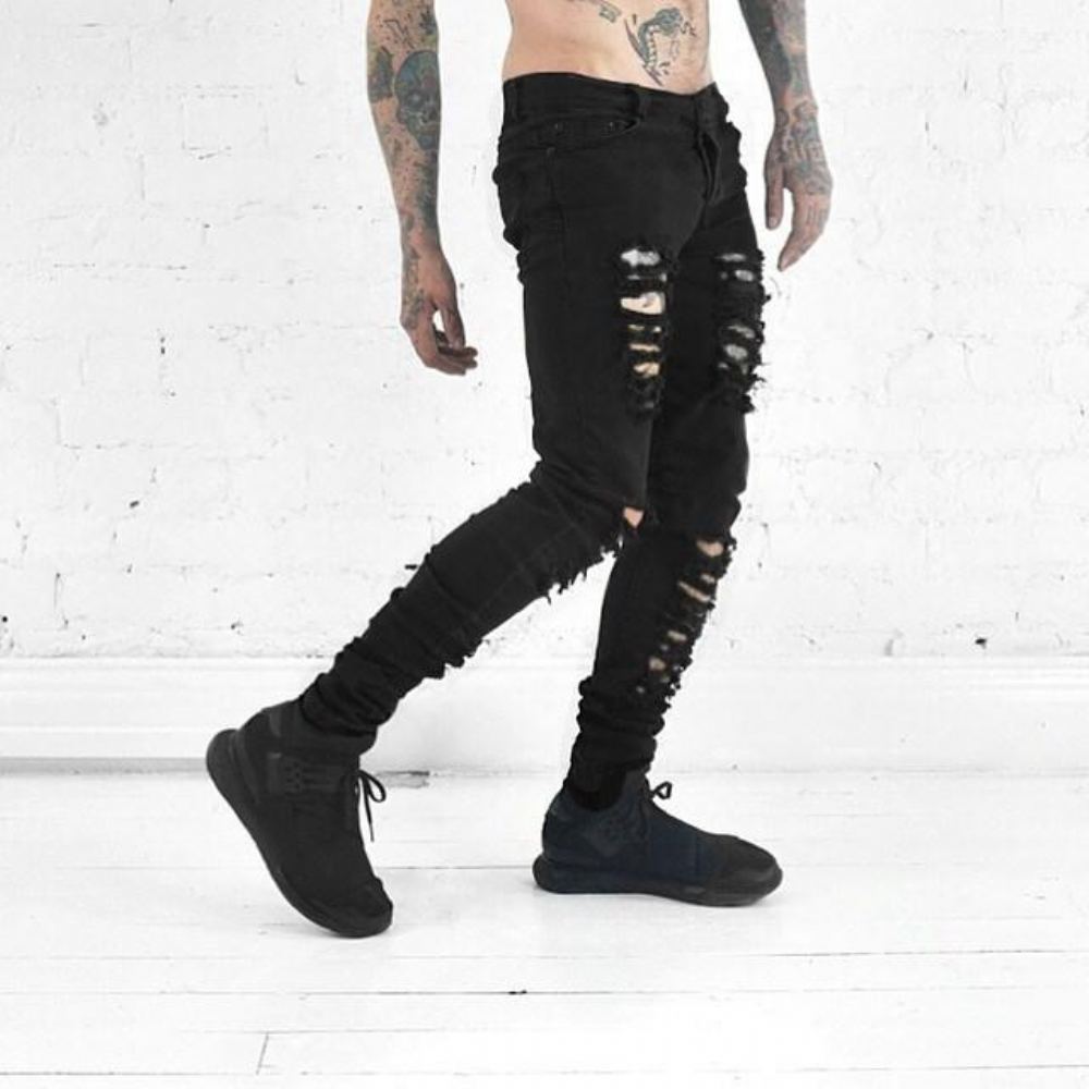 Farkut Miesten Hip Hop Swag Distressed Slim Jeans 3 Väriä