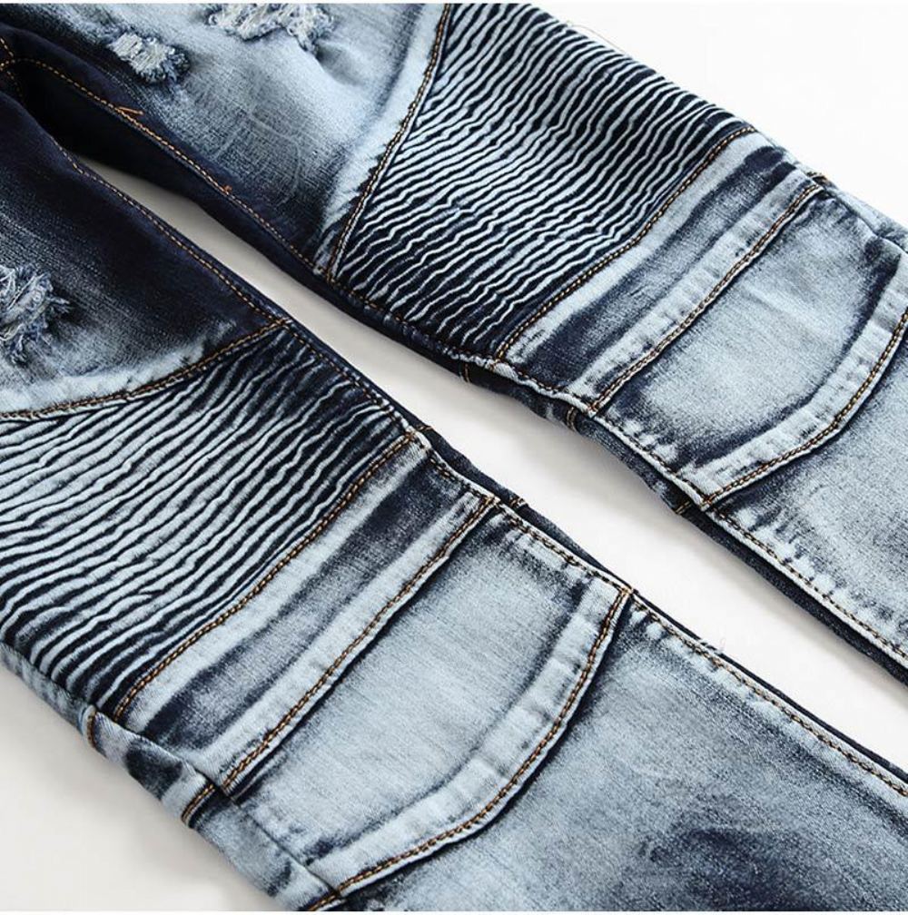 Laskostetut Stretch Denim Farkut