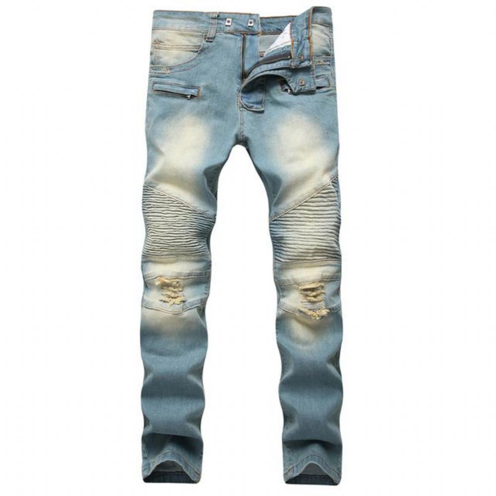 Laskostetut Stretch Denim Farkut