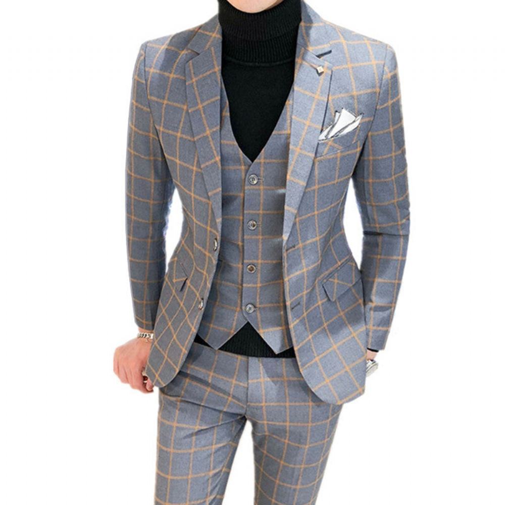 Miesten Puvut Ylellinen Business Formal Plaid Slim Fit Puku