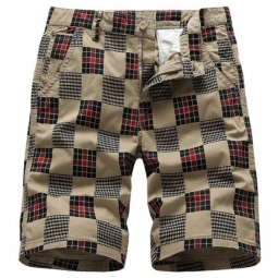 Miesten Shortsit Summer Bermuda Straight Plaid Vetoketju Lyhyt