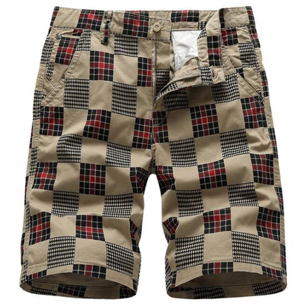 Miesten Shortsit Summer Bermuda Straight Plaid Vetoketju Lyhyt