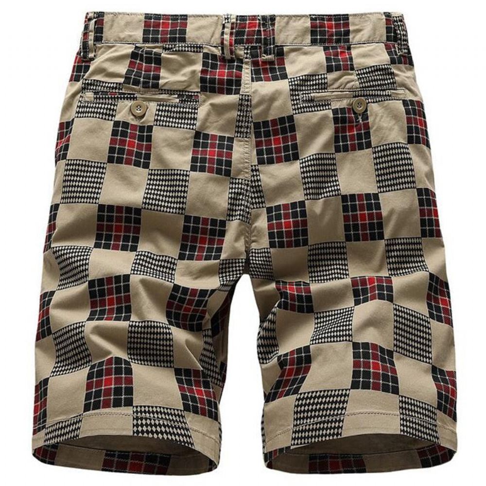 Miesten Shortsit Summer Bermuda Straight Plaid Vetoketju Lyhyt