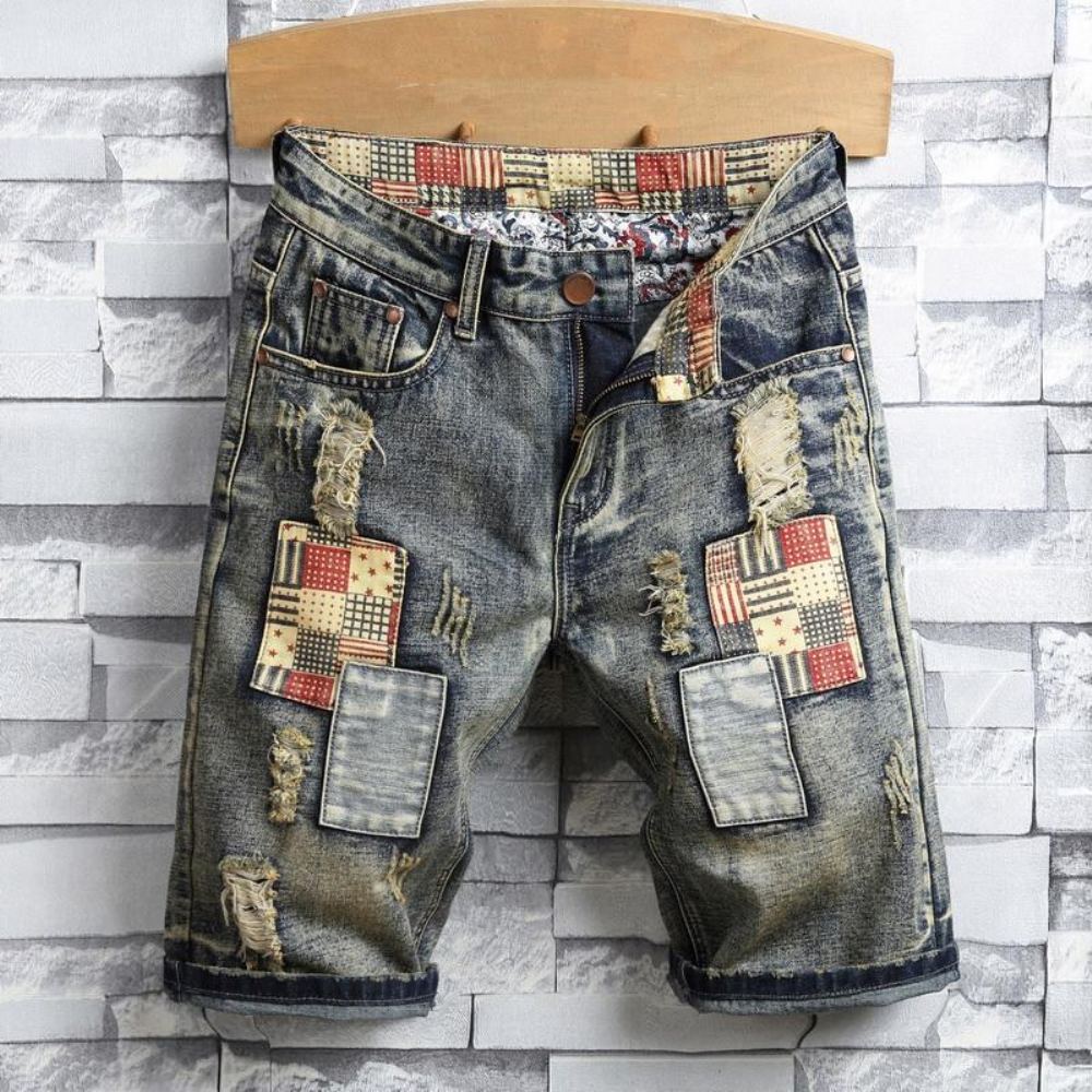 Ripped Patch Streetwear Retro Denim Shortsit